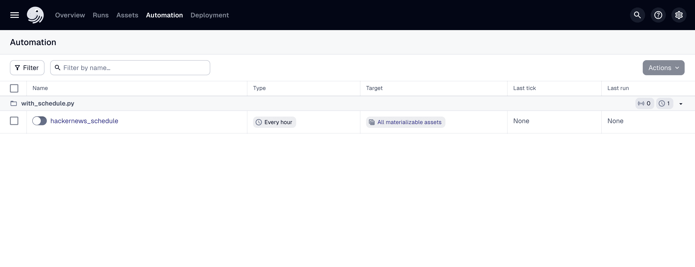 a schedule in the Dagster UI