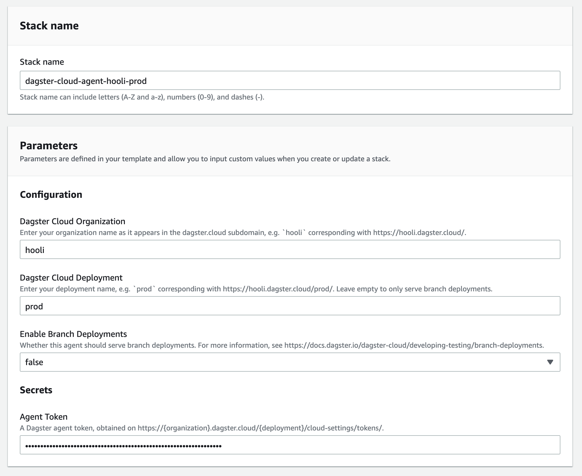 Example Configuration for the ECS Agent CloudFormation Template