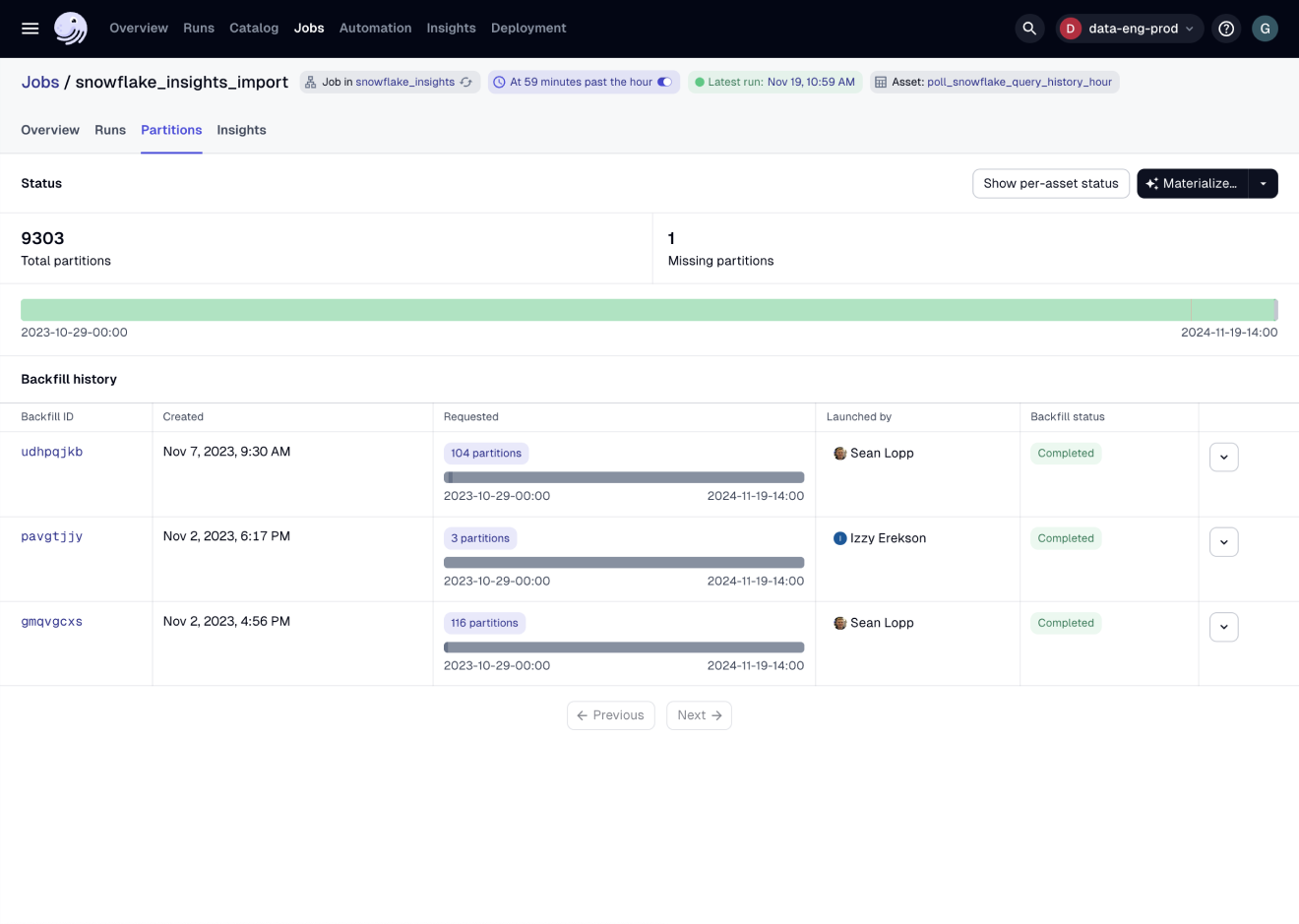 UI Job Partitions tab